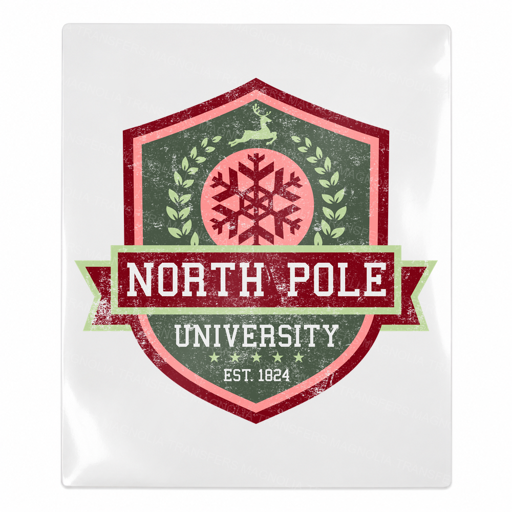 North Pole University snowflake shield UV Transfer