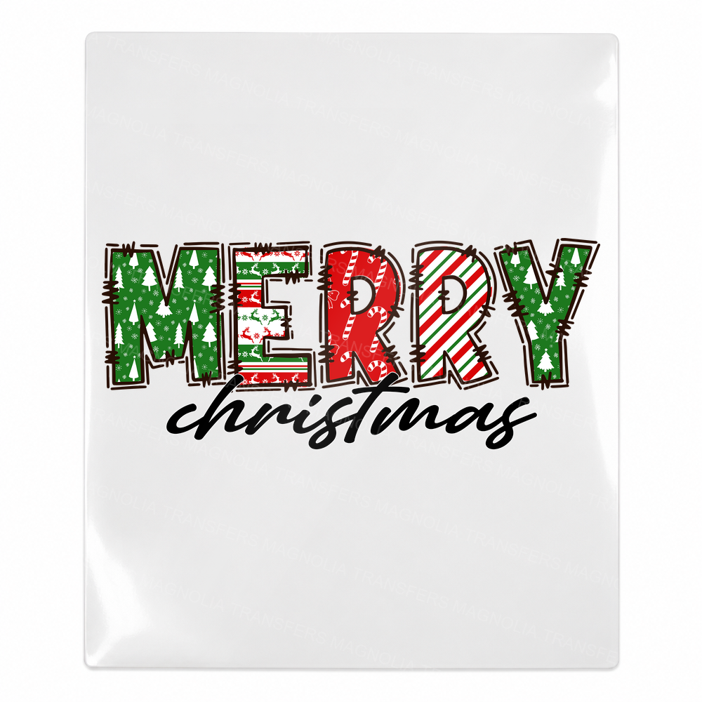Merry Christmas green red lettering UV Transfer