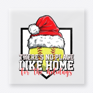 There's No Place Like Home For The Holidays Christmas DTF transfer featuring a Santa hat and ruby slippers design with red script holiday lettering