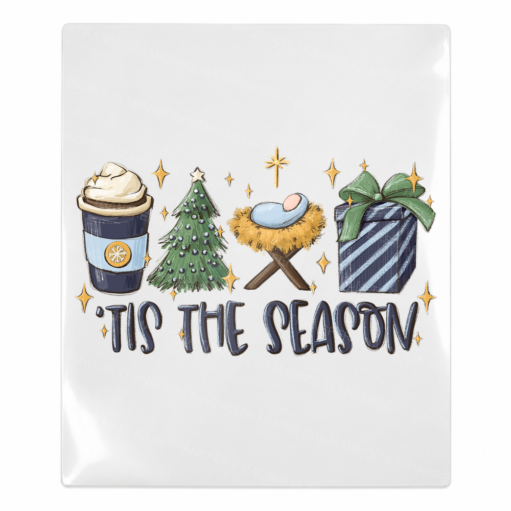 Tis The Season Coffee Blue Christmas UV Transfer