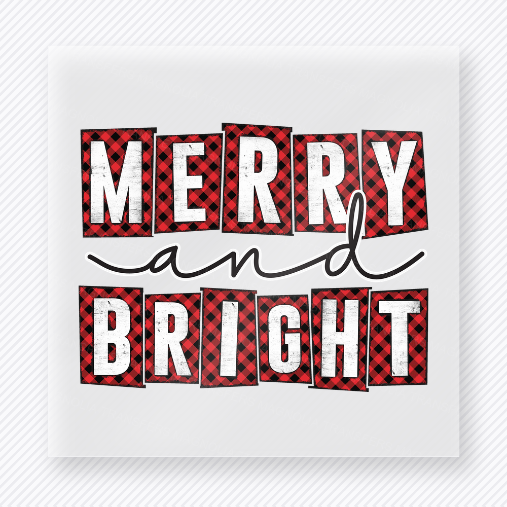 Merry And Bright Plaid Christmas DTF Transfers