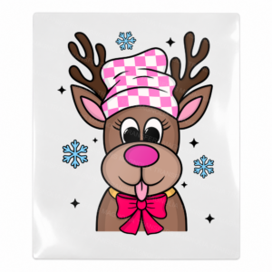 Plaid Hat Reindeer Pink Christmas UV Transfer