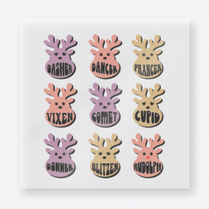 Santa's Reindeer Names Pastel Christmas DTF Transfers