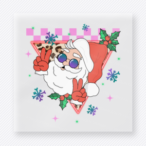 Peace Santa Pink Checker Christmas DTF Transfers