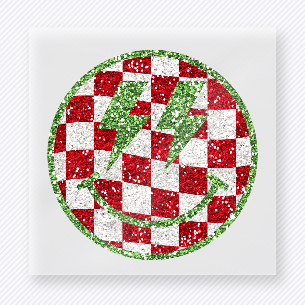 Checker Lightning Smiley Christmas DTF Transfers