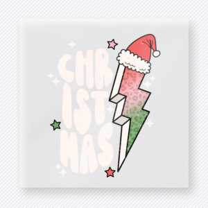 Christmas Lightning Bolt White Christmas DTF transfer featuring Christmas lightning bolt design with Santa hat and white lettering