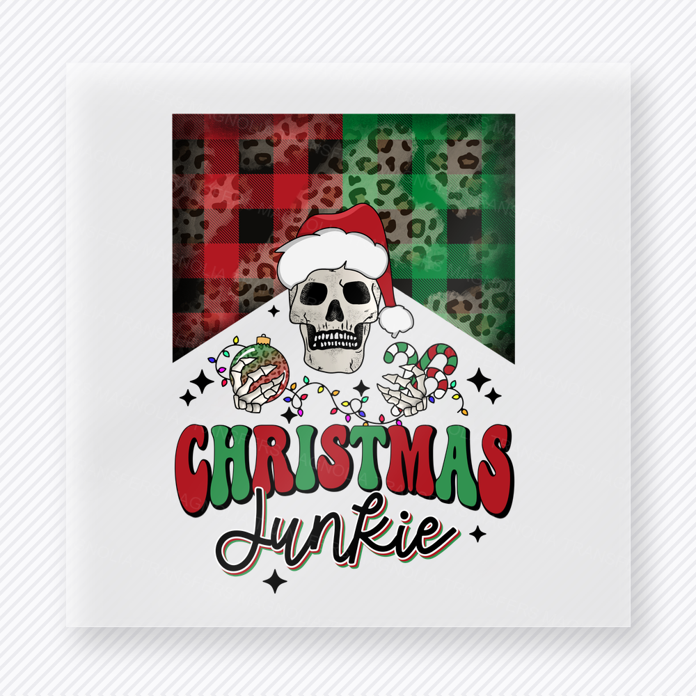 Christmas Junkie Skull Christmas DTF Transfers