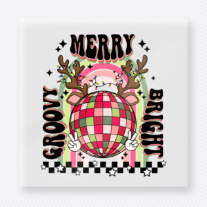 Merry Bright Groovy Reindeer Checker Christmas DTF Transfers