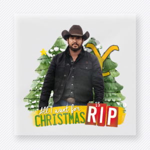 All I Want For Christmas Is Rip Christmas DTF transfer featuring western Christmas design with cowboy portrait and holiday trees