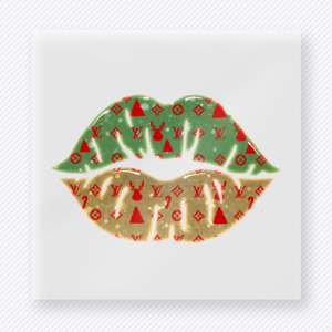 Christmas Luxury Lips Green Gold Christmas DTF transfer featuring green and gold Christmas lips design with luxury pattern