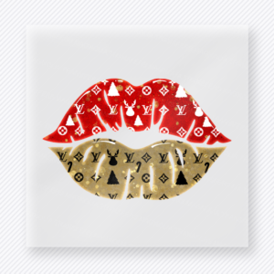 Christmas Luxury Lips Red Gold Christmas DTF transfer featuring red and gold Christmas lips design with luxury monogram look