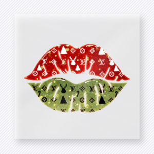 Christmas Luxury Lips Red Gold Christmas DTF transfer featuring red and gold patterned Christmas lips design