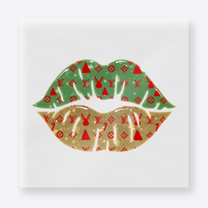 Christmas Luxury Lips Green Red Christmas DTF transfer featuring green and red Christmas lips design with luxury pattern