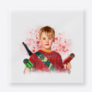 Christmas Movie Kid Portrait Christmas DTF transfer featuring holiday movie kid portrait design with red splatter background