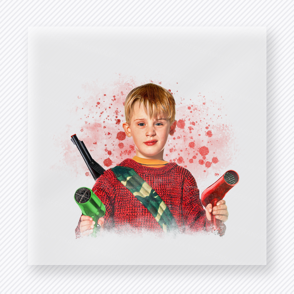 Christmas Movie Kid Portrait Christmas DTF transfer featuring holiday movie kid portrait design with red splatter background