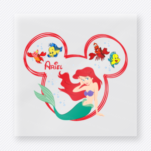 Ariel Mouse Ears Mermaid Mouse House DTF transfer featuring Ariel mermaid artwork inside red mouse ears with ocean friends and bright undersea accents