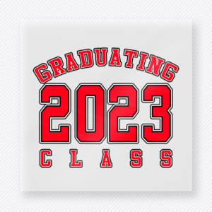 Graduating Class Of 2023 Red Seniors DTF transfer featuring red graduating class of 2023 varsity lettering