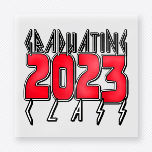 Graduating Class 2023 Red Lightning Seniors DTF transfer featuring red 2023 lettering with graduating class text and lightning details