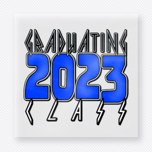 Graduating Class 2023 Blue Lightning Seniors DTF transfer featuring blue 2023 lettering with graduating class text and lightning details