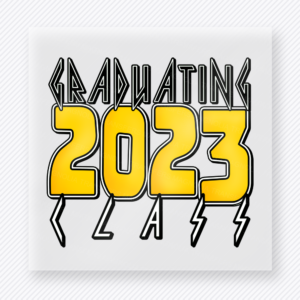Graduating Class 2023 Yellow Lightning Seniors DTF transfer featuring yellow 2023 lettering with graduating class text and lightning details