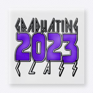 Graduating Class 2023 Purple Lightning Seniors DTF transfer featuring purple 2023 lettering with graduating class text and lightning details