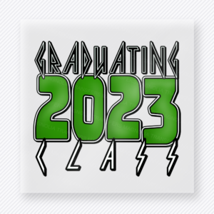 Graduating Class 2023 Green Lightning Seniors DTF transfer featuring green 2023 lettering with graduating class text and lightning details