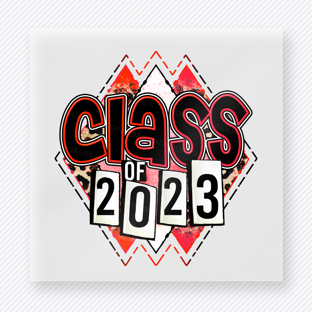 Class Of 2023 Red Diamond Seniors DTF transfer featuring class of 2023 lettering over red diamond shapes