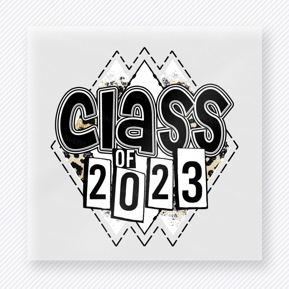 Class Of 2023 Black Diamond Seniors DTF transfer featuring class of 2023 lettering over black-and-white diamond shapes