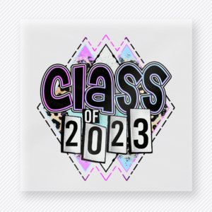 Class Of 2023 Lavender Diamond Seniors DTF transfer featuring class of 2023 lettering over lavender diamond shapes
