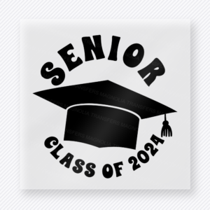 Senior Class Of 2024 Circle Seniors DTF transfer featuring circular Senior Class of 2024 lettering with graduation cap