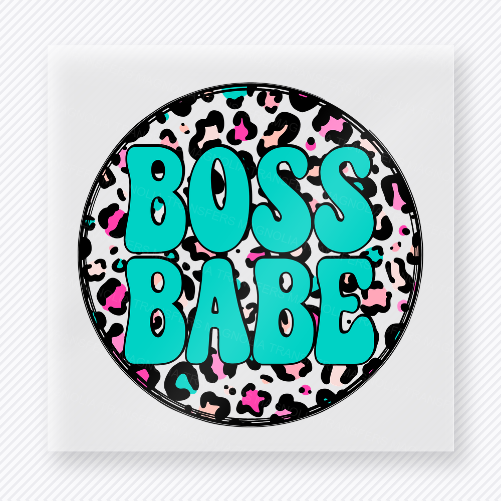 Boss Babe Teal Leopard Circle Small Business DTF Transfers