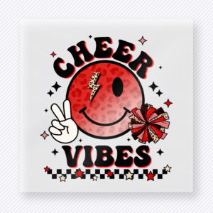 Cheer Vibes Red Smiley Checkerboard Accents Sports DTF Transfers