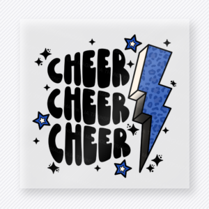 Cheer Cheer Cheer Blue Bolt Stacked Lettering Sports DTF Transfers