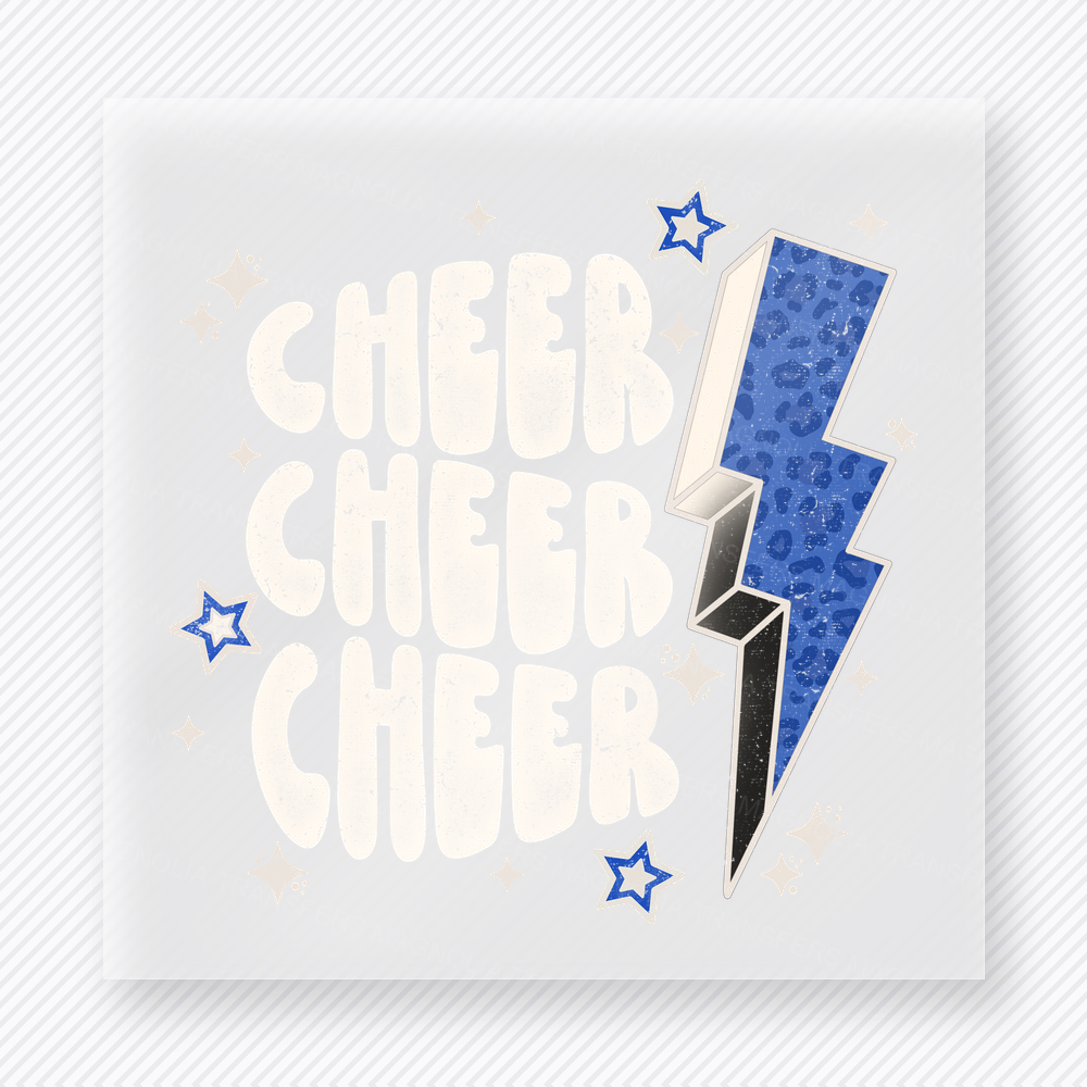 Cheer Cheer Cheer White Blue Bolt Sports DTF Transfers