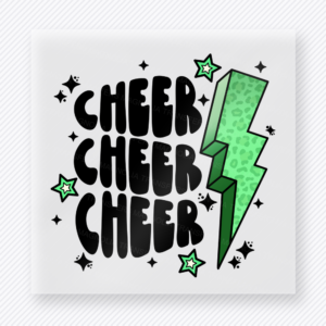 Cheer Cheer Cheer Lightning Bolt Lettering Green Sports DTF Transfers