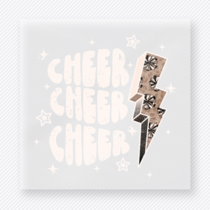 White Cheer Cheer Cheer Lightning Bolt Sports DTF Transfers