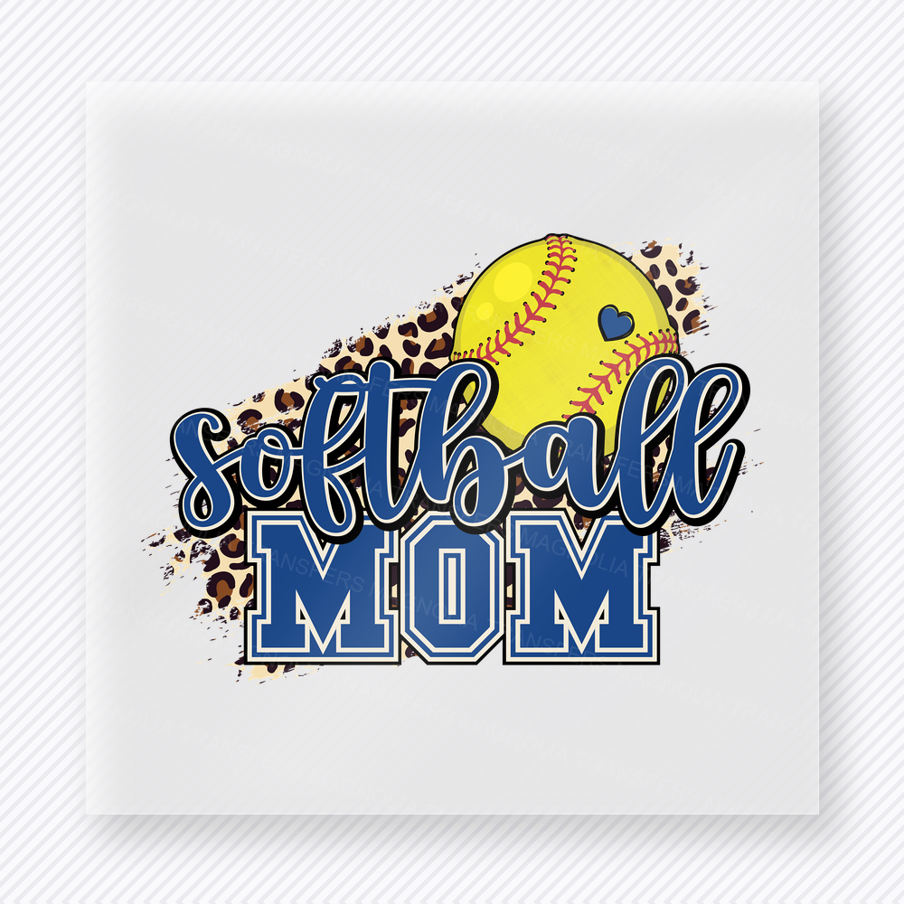 Softball Mom Leopard Blue Sports DTF Transfers