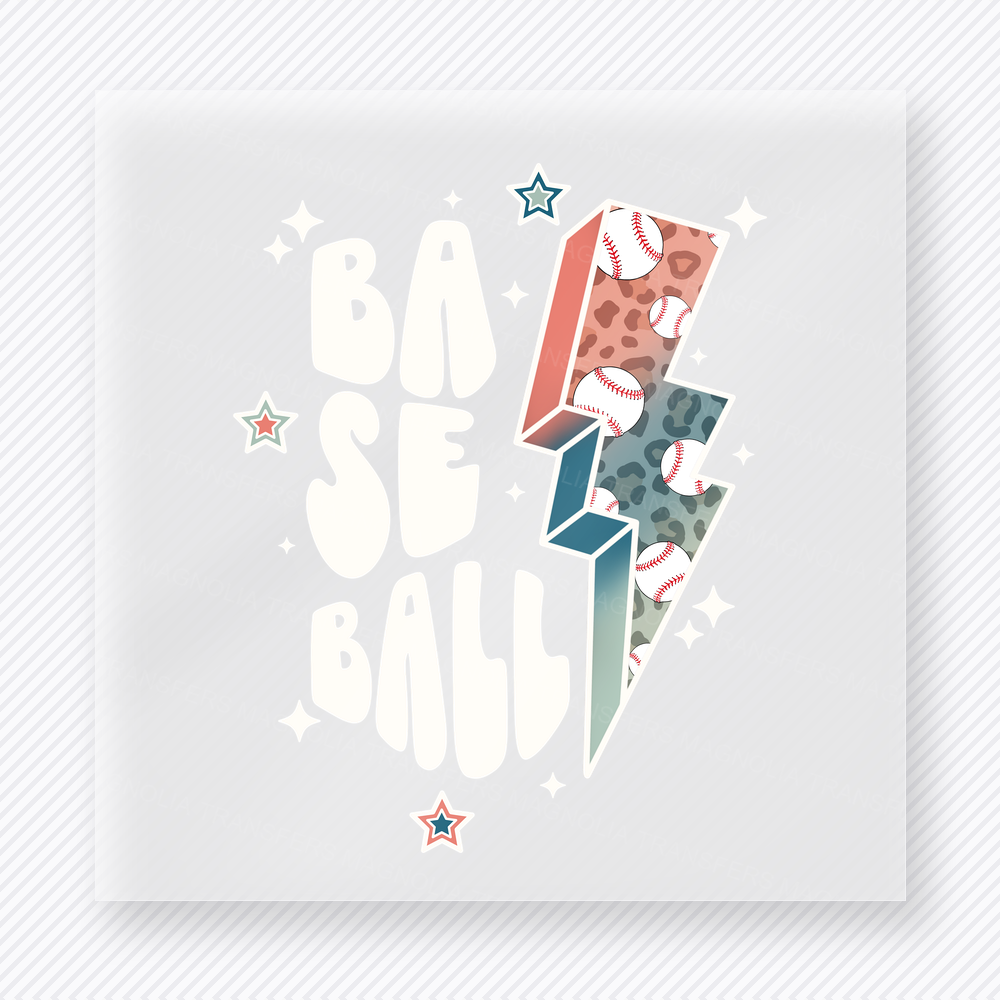 White Baseball Lightning Bolt Sports DTF Transfers