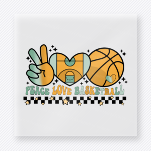 Peace Love Basketball Checkered Icons Border Sports DTF Transfers