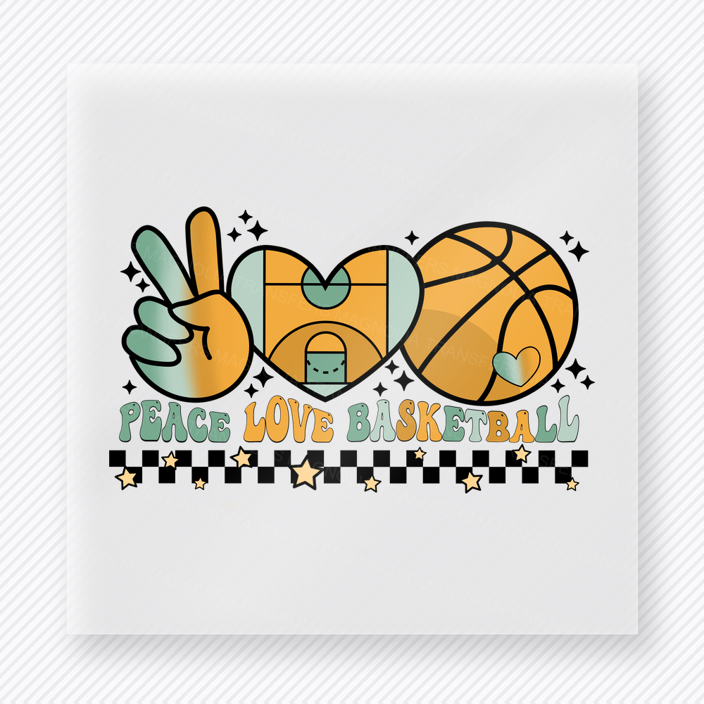 Peace Love Basketball Checkered Icons Border Sports DTF Transfers