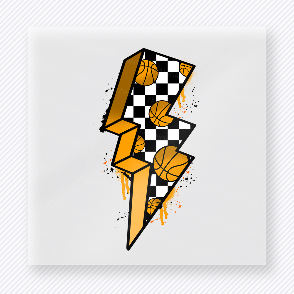 Yellow Checkered Lightning Bolt Sports DTF Transfers