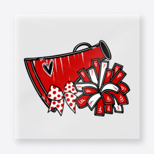 Red Cheer Megaphone Pom Sports DTF Transfers