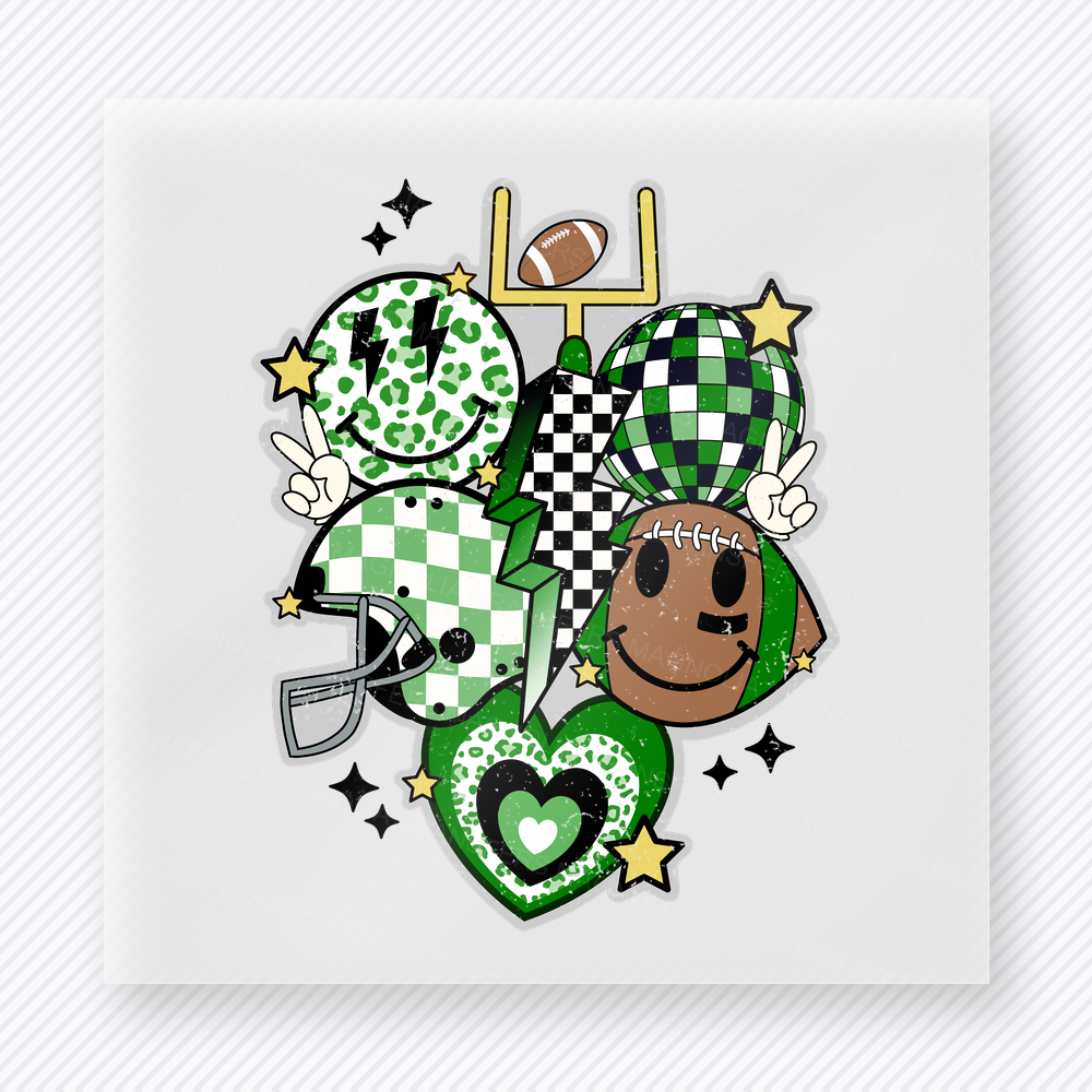 Football Mom Collage Bright Green Sports DTF Transfers