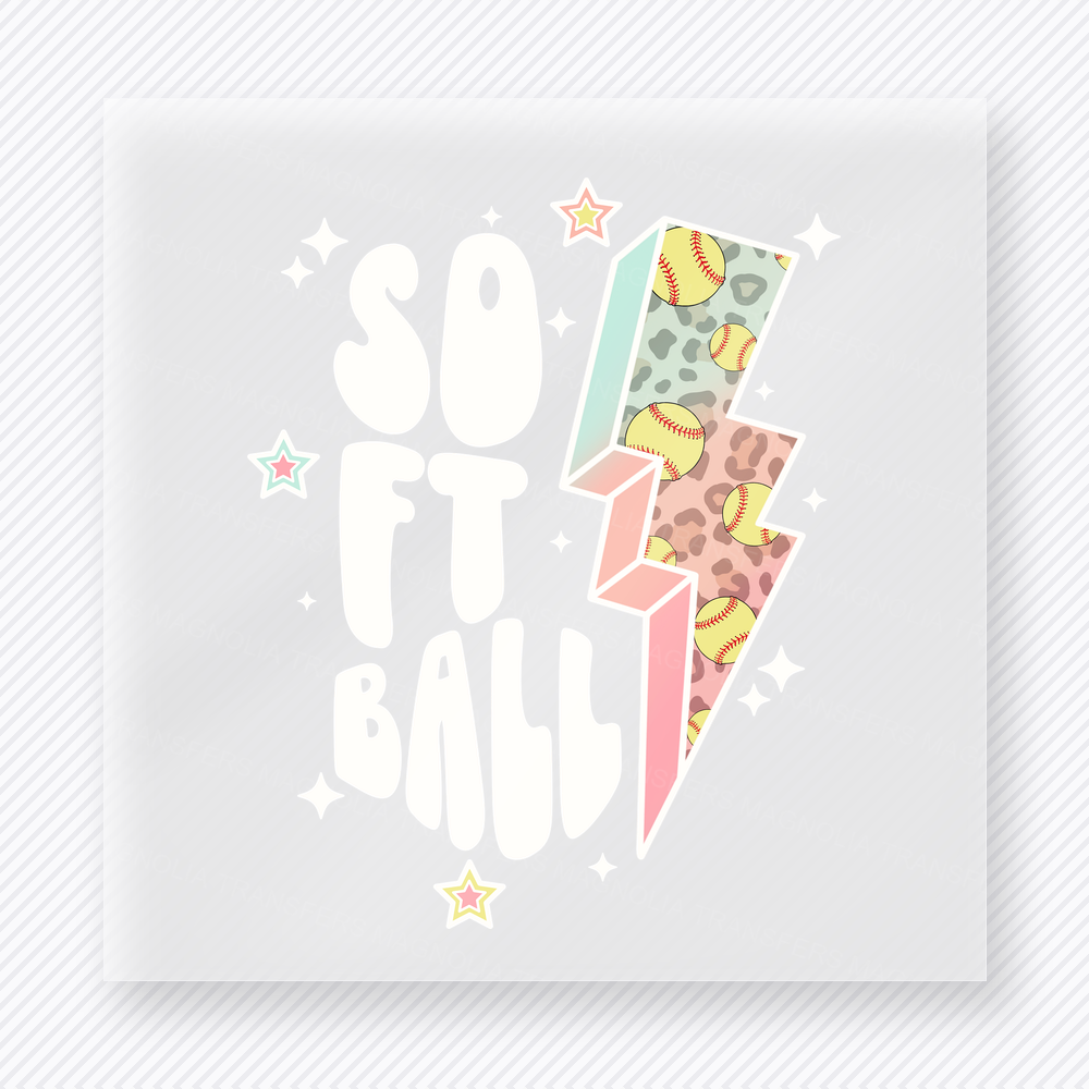 White Softball Lightning Bolt Sports DTF Transfers