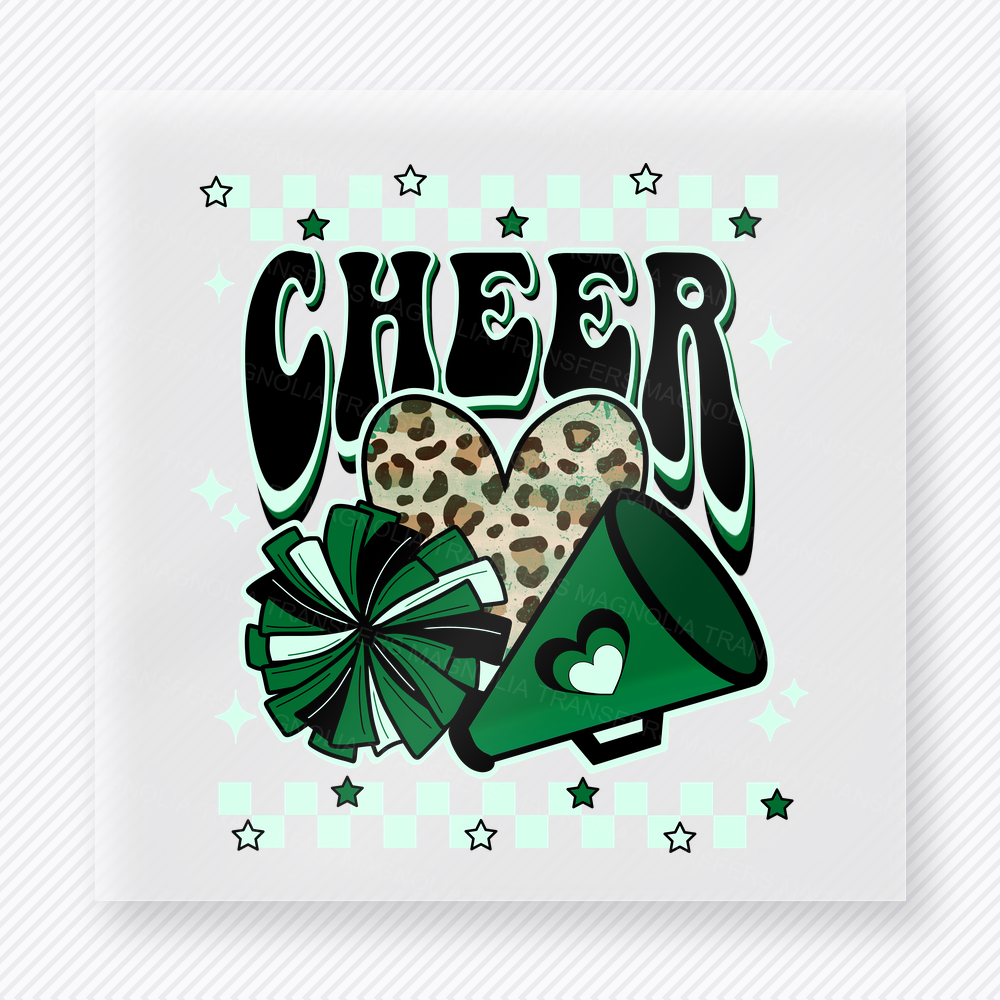 Cheer Green Megaphone Stars Sports DTF Transfers