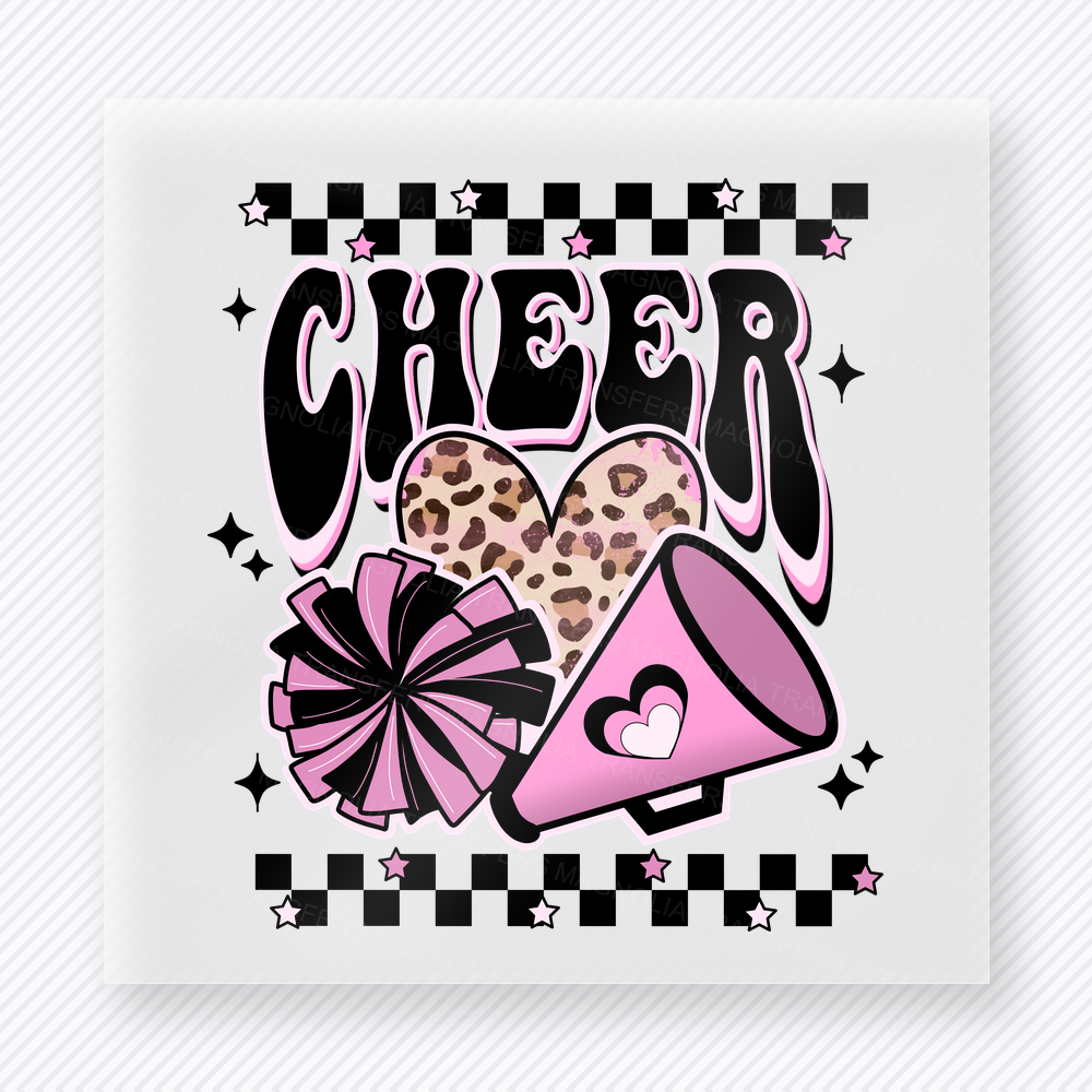 Cheer Pink Megaphone Checkered Sports DTF Transfers