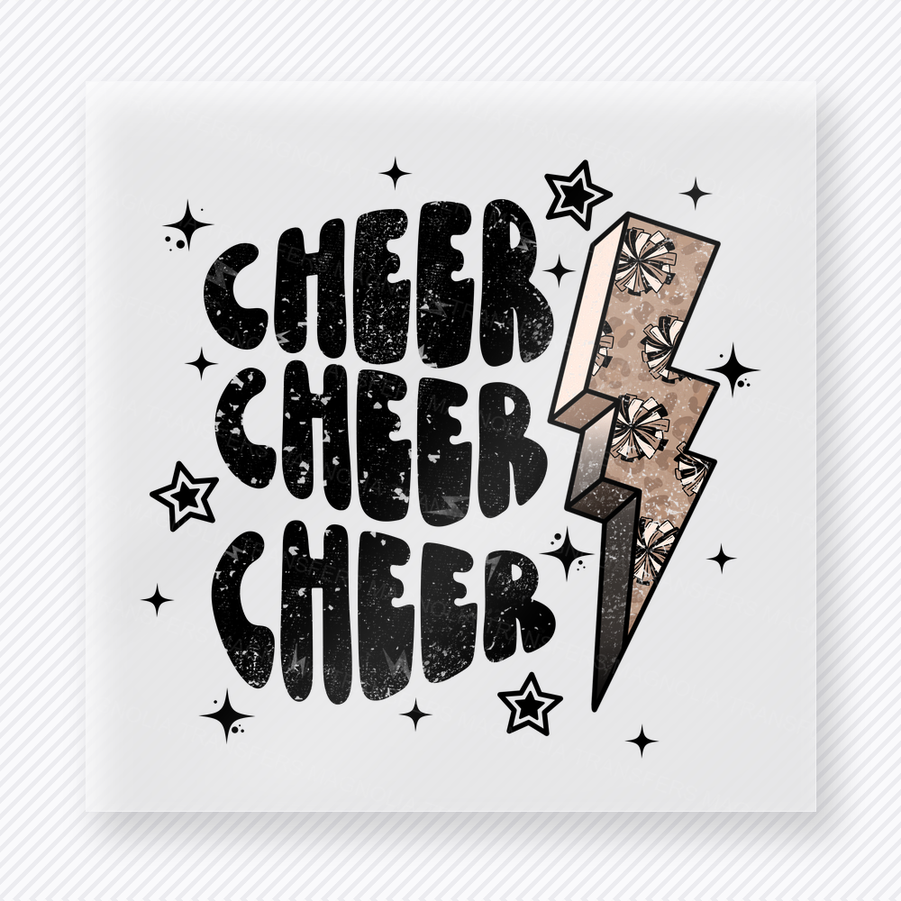 Cheer Cheer Cheer Leopard Bolt Sports DTF Transfers