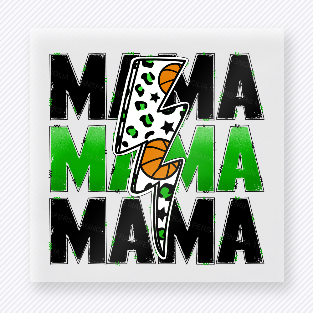 Basketball Mama Lightning Bolt Kelly Green Sports DTF Transfers