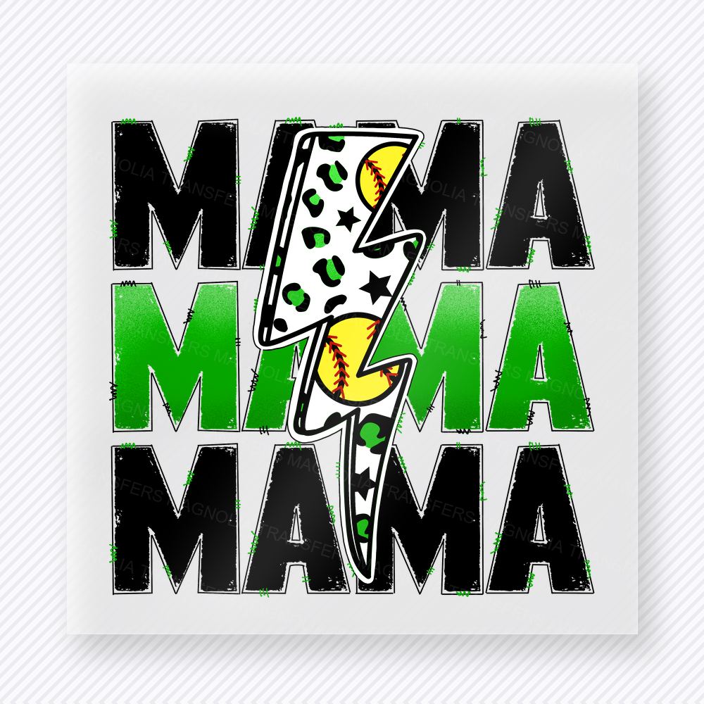 Basketball Mama Lightning Bolt Green Black Lettering Green-Black Sports DTF Transfers