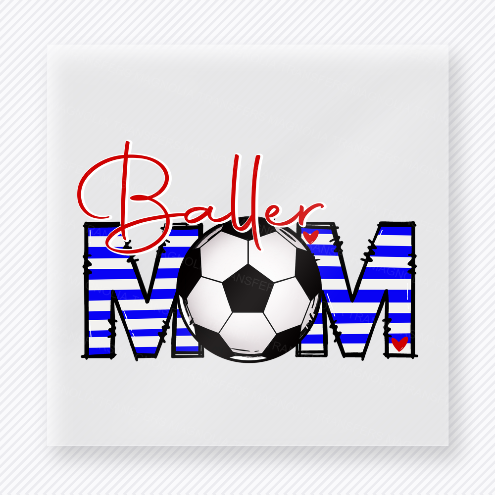 Baller Mom Soccer Royal Stripes Sports DTF Transfers